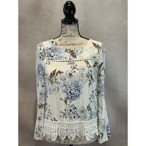 Anthropologie Maeve Floral Top Crochet Trim Blouse XS  Cottagecore Romantic